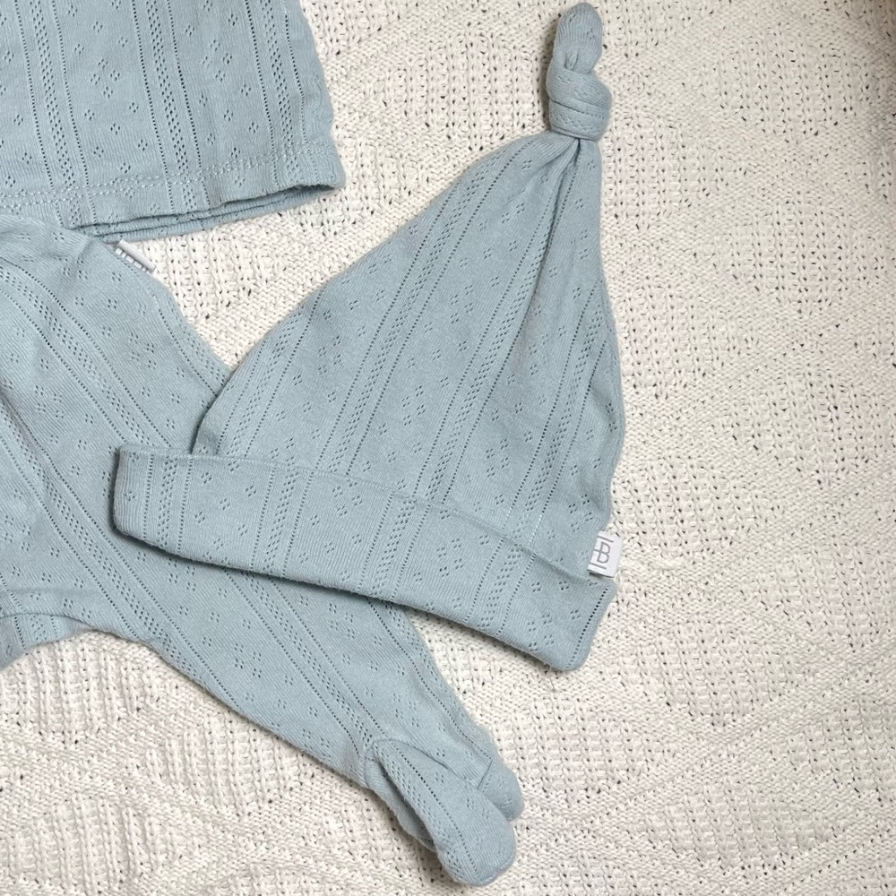 Soft Knit Light Blue Baby Matching Set - Top, Pants & Hat - Picture 2 of 3